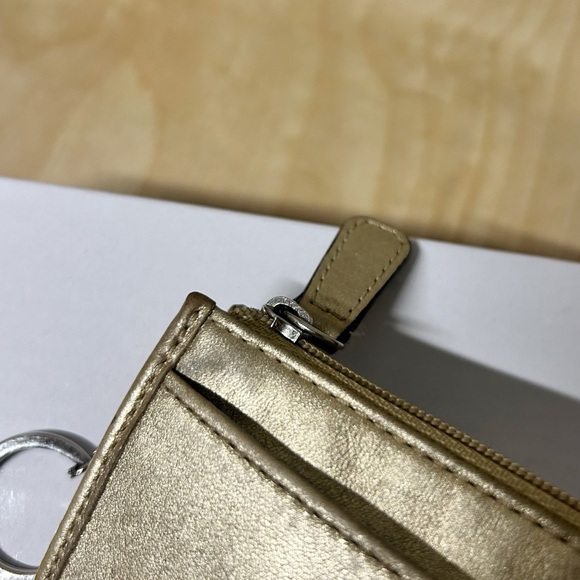 COACH Mini Skinny Leather Key Chain Coin ID Case Wallet Metallic Gold EUC - Picture 13 of 13